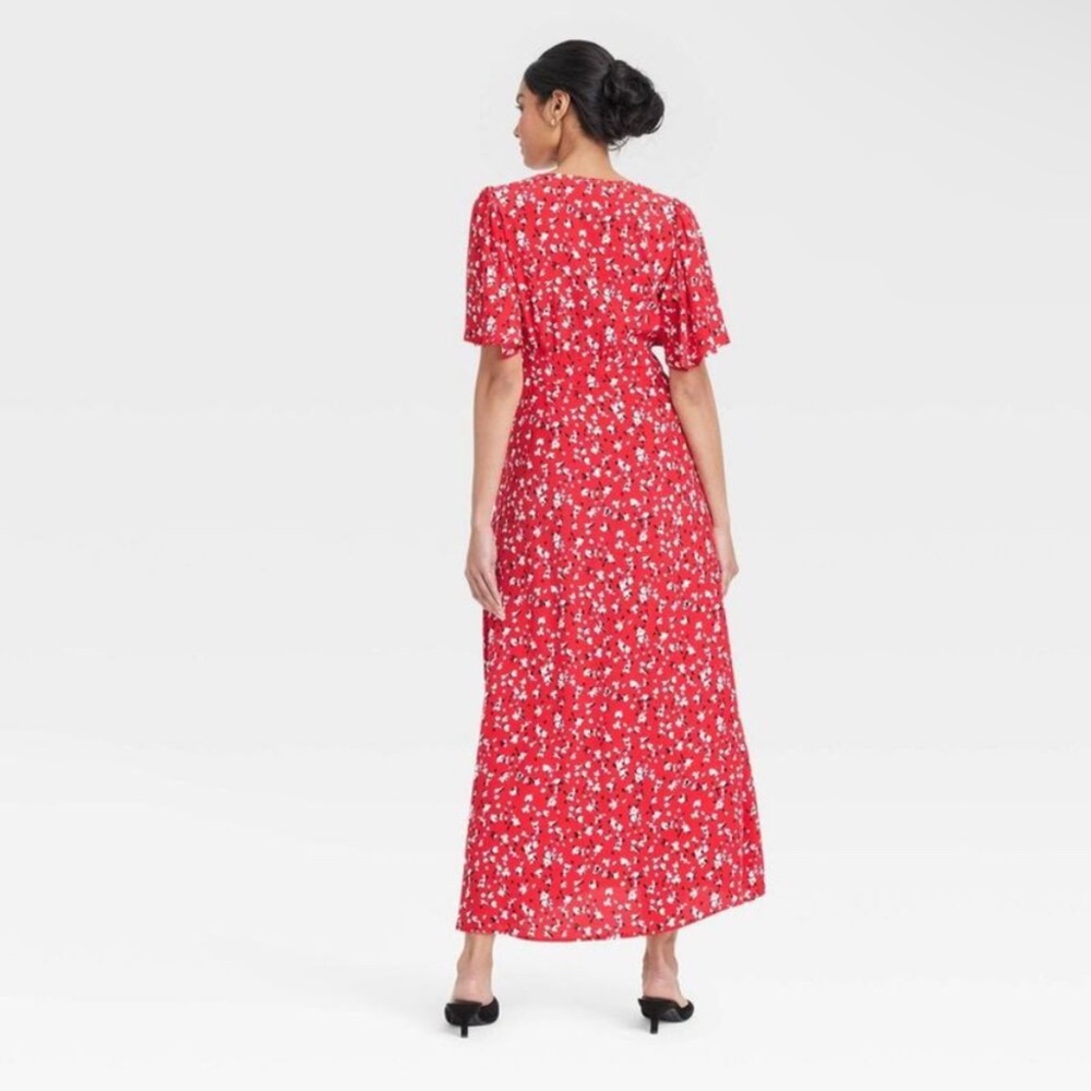 A New Day - Women's Short Sleeve Maxi Sundress Red Floral - Picture 2 of 7
